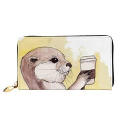 DANLIM Sea Otter Damen Leder Geldbörse Handheld Bag Kartentasche Reißverschluss Geldbörse, Schwarz, Einheitsgröße von DANLIM