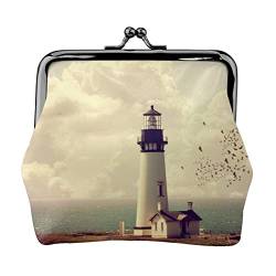 Danlim Damen Leder Münzbörse Vintage Kleine Geldbörse Bargeld Tasche mit Kiss Lock Old Lighthouse, Schwarz, Einheitsgröße, Neutral von DANLIM