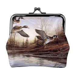 Danlim Damen Leder Münzbörse Vintage Kleine Geldbörse Geldbeutel Bargeld Tasche mit Kiss Lock Mallard Ducks, Schwarz, Einheitsgröße, Neutral von DANLIM