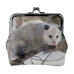 Danlim Damen Leder Münzbörse Vintage Kleine Geldbörse Geldbeutel Bargeld Tasche mit Kiss Lock Opossum im Schnee, Schwarz, Einheitsgröße, Neutral von DANLIM