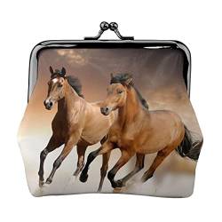 Danlim Damen Leder Münzbörse Vintage Kleine Geldbörse Geldbeutel Bargeld Tasche mit Kiss Lock Running Horse, Schwarz, Einheitsgröße, Neutral von DANLIM