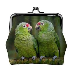 Danlim Damen Leder Münzbörse Vintage Kleine Geldbörse Geldbeutel mit Kussschloss Zwei Papageien auf grüner Palme, Schwarz, Einheitsgröße, Neutral von DANLIM