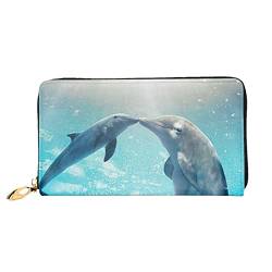 Dolphin In Sea Damen Leder Geldbörse Handheld Bag Kartentasche Reißverschluss Geldbörse, Schwarz, Einheitsgröße von DANLIM