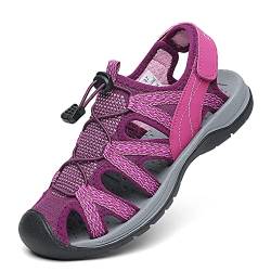 DANNTO Damen Sportsandalen Trekking Sandalen Outdoorsandale Geschlossene Gummi Wandersandalen Sommer Leichte für Reisen Wandern(Lila-B,40) von DANNTO