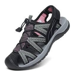 DANNTO Damen Sportsandalen Trekking Sandalen Outdoorsandale Geschlossene Gummi Wandersandalen Sommer Leichte für Reisen Wandern(Schwarz-B,37) von DANNTO