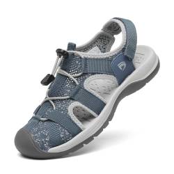 DANNTO Damen Sportsandalen Trekking Sandalen Outdoorsandale Geschlossene Gummi Wandersandalen Sommer Leichte für Reisen Wandern(blau-A,41) von DANNTO