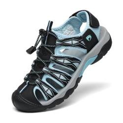 DANNTO Sportsandalen Damen Trekking Sandalen Outdoorsandale Geschlossene Gummi Wandersandalen Sommer für Reisen（Schwarz blau,38） von DANNTO