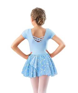 DANSHOW Kinder Ballettkleidung Mädchen Tanzkleider Mädchen Kurzarm Balletttrikot Ballettanzug Tanzkleid mit Chiffonrock(40401-01AY-S) von DANSHOW