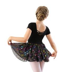 DANSHOW Kinder Ballettkleidung Mädchen Tanzkleider Mädchen Kurzarm Balletttrikot Ballettanzug Tanzkleid mit Chiffonrock(40401-06Q-L) von DANSHOW