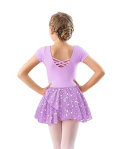 DANSHOW Kinder Ballettkleidung Mädchen Tanzkleider Mädchen Kurzarm Balletttrikot Ballettanzug Tanzkleid mit Chiffonrock(40401-09Y-S) von DANSHOW