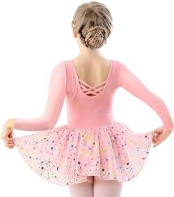 DANSHOW Kinder Ballettkleidung Mädchen Tanzkleider Mädchen Lange Ärmel Balletttrikot Ballettanzug Tanzkleid mit Chiffonrock(40421-08Q-XL) von DANSHOW