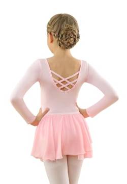 DANSHOW Langarm Trikot für Mädchen mit Rock Tanzkleid für Kinder, Kleinkinder Ballett-Outfit Tanz-Trikot für 2–12 Jahre(XJ2142-08-M) von DANSHOW