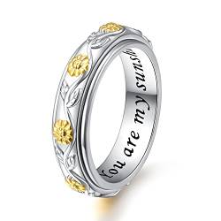 Angst Spinner Ringe Sonnenblume Du bist mein Sonnenschein Fidget Ring Sterling Silber Stressabbau Ring Verlobung Hochzeit Versprechen Band Ring(59.5) von DAOCHONG