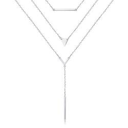 DAOCHONG Geschichtete Halskette S925 Sterling Silber Multilayer Triangle Bar Dreifache Kette Anhänger Choker Halskette für Frauen von DAOCHONG