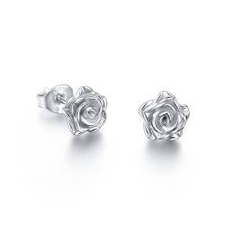 DAOCHONG S925 Sterling Silber Frauen Rose Blume Ohrstecker Romantisches Geschenk für Frauen Mädchen, Weißgold-Ohrringe von DAOCHONG