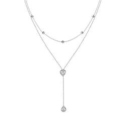 Doppellagige Halskette aus S925-Sterlingsilber, tropfenförmiger CZ-Halsband Y-Lariat-Halskette Geburtstagsgeschenke für Frauen von DAOCHONG