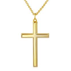 Herren-Kreuz-Halskette, S925-Sterlingsilber, Kreuz-Halskette, 14 Karat Gelbgold vergoldet, Kreuz-Anhänger-Halskette, Ostergeschenke für Männer und Frauen, Gelbgold-Kreuzkette, 61 cm von DAOCHONG