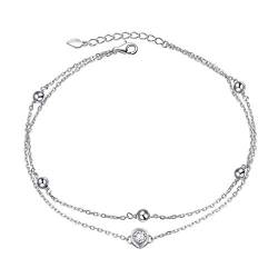 Perle Fußkettchen Sterling Silber Einstellbar Perlen Runde CZ Charm Layered Fuß Knöchel Armband Fußkettchen für Frauen von DAOCHONG