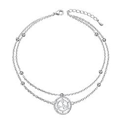 Sigil of Lilith Schicht Fußkettchen für Frauen S925 Sterling Silber Perlen Charm Fußkette Boho Strand Doppelschicht Fußkettchen Armband Verstellbar 22,86 cm + 3,81 cm von DAOCHONG