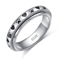 Spinner Fidget Ring S925 Sterling Silber Haustier Pfotenabdruck Liebe Herz Angst Sorgen Band Zappeln Stressabbau Langeweile ADHS Autismus Ringe für Damen Herren(62.1) von DAOCHONG