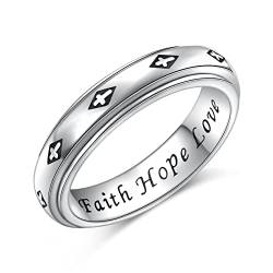 Spinner Fidget Ring S925 Sterling Silber Schwarz Glaube Kreuz Angst Sorgen Band Fidget Stress Lindert Langeweile ADHS Autismus Jesus Ringe für Frauen Männer(54.4) von DAOCHONG