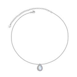 Teardrop Mondstein Halsreif Halskette 925 Sterling Silber Winzige Kleine Teardrop Regenbogen Mondstein Halsreif Halskette Geschenke für Frauen 33+7,6 cm von DAOCHONG