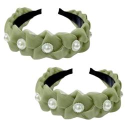 DAOFEUK 2 x Damen-Stirnbänder, Perlenstoff, geflochten, modisch und zart, geeignet für Verabredungen, Geburtstage und Partys, Damen-Geschenke (grün) von DAOFEUK