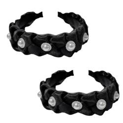 DAOFEUK 2 x Damen-Stirnbänder, Perlenstoff, geflochten, modisch und zart, geeignet für Verabredungen, Geburtstage und Partys, Damen-Geschenke (schwarz) von DAOFEUK