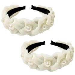 DAOFEUK 2 x Damen-Stirnbänder, Perlenstoff, geflochten, modisch und zart, geeignet für Verabredungen, Geburtstage und Partys, Damen-Geschenke (weiß) von DAOFEUK