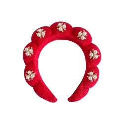 DAOFEUK Damen-Haarbänder, Vintage-Stil, zartes Perlen-Stirnband, geeignet für Verabredungen, Partys, Geburtstage (rot) von DAOFEUK