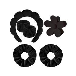 DAOFEUK Stirnbänder, Haar-Zubehör-Set, Schwamm-Haarbänder, Gesichts- und Hautpflege, elastische Haarbänder, Dusche, Sport, Waschen, Haarbänder (schwarz) von DAOFEUK