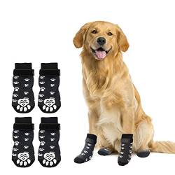 2 Paar Indoor Anti-Rutsch Socken für Hunde - Weicher Verstellbarer Pfotenschutz für Alter Hund mit Riemen Traktionskontrolle für den Innenbereich auf Hartholzböden M von DAQIEPIN