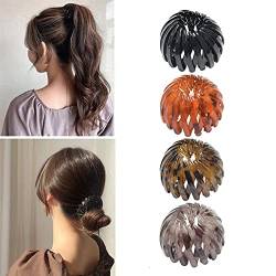 4 Stück Vogelnest Haarspangen Damen einfach Pferdeschwanz Halter Haarschnitt Vogelnest Haargummis erweiterbar Kopfschmuck Haarband für Frauen Mädchen von DAQIEPIN