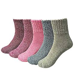 DARENYI 5 Paar Wollsocken, Thermosocken Damen, Winter Wollsocken für Damen, Winter Wollsocken Dicke Socken Damen, Warme Wintersocken Damen Geschenke für Frauen (EU-Größe 35-42) von DARENYI