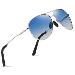DARKIA Polarisierte Sonnenbrillen für Männer und Frauen mit hochwertigem Metallgestell, neutralem Stil, UV400-Schutz, vintage Fahrradbrille für Piloten(8-Silber Farbverlauf Blau) von DARKIA