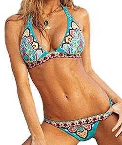 DATO Damen Retro Floral Drucke Push Up Bikini Sets Bademode Swimwear Swimsuit Strand Badeanzüge Beachwear von DATO