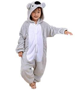 DATO Kinder Pyjamas Tier Grau Koala Overall Flanell Cosplay Kostüm Kigurumi Jumpsuit für Mädchen und Jungen Hohe 90-148 cm von DATO