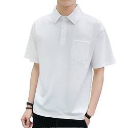 DAVBIR Herren-Polohemd aus Baumwolle, einfarbig, mit Tasche, Netzstoff, Slim-Fit, schnelltrocknend, Kragen, Kurze Ärmel, Sommermode (Color : Weiß, Size : XL) von DAVBIR