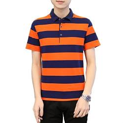 Herren-Golf-Polohemd mit Streifen aus Baumwolle, Tennis-T-Shirt mit Kragen, schmale Passform, Normale Passform, leicht, feuchtigkeitsableitend, trocken, sportlich, lässig (Color : Orange, Size : 4XL von DAVBIR