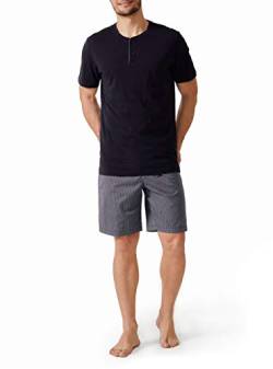 DAVID ARCHY Herren 100% Baumwolle Schlafanzug Zweiteiliger Nachtwäsche Kurzarm Shirt und Hose mit Knopfleiste Taschen und Band Streifen Kariert von DAVID ARCHY
