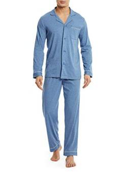 DAVID ARCHY Herren Baumwolle Schlafanzug Nachtwäsche Langarm Shirt und Loungehose mit Knopfleiste Taschen und Band 1er Pack,Hellblau,L von DAVID ARCHY
