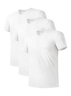 DAVID ARCHY Herren Unterhemden mit V Ausschnitt aus Bambusfaser Kurzarm 3er Pack Weich Weiß Flexibel Atmungsaktive Jersey von DAVID ARCHY