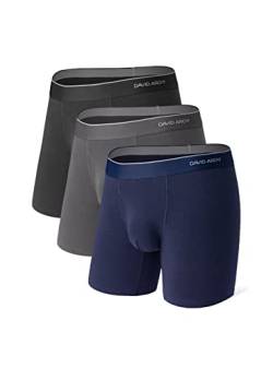 DAVID ARCHY Herren-Unterwäsche, Boxershorts, weiche Baumwolle, mit offenem Hosenschlitz, kein Hochrutschen – 3er-Pack, Marineblau*1+Dunkelgrau*1+Schwarz*1, S von DAVID ARCHY