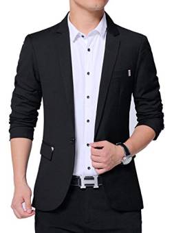 DAVID.ANN Herren Slim Fit Casual One Button Blazer Jacke - Schwarz - M von DAVID.ANN