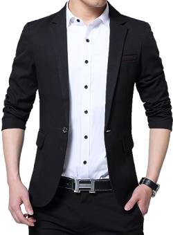 DAVID.ANN Herren Slim Fit One Button Casual Blazer Jacke, #1 Schwarz, M von DAVID.ANN