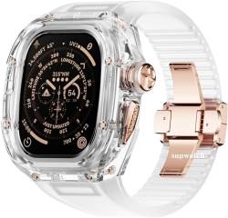 DAVNO 49 mm kristalltransparentes Uhrengehäuse, Gummiband, Uhrenverschluss, Mod-Kit, für Apple Watch Serie Ultra 8, 2, 49 mm, RM-Stil, für Herren und Damen, Upgrade-Uhrengehäuse, Sportbänder, Zubehör von DAVNO