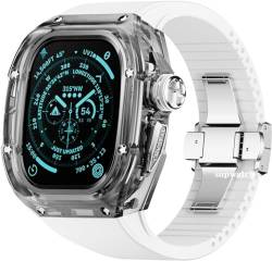 DAVNO 49 mm kristalltransparentes Uhrengehäuse, Gummiband, Uhrenverschluss, Mod-Kit, für Apple Watch Serie Ultra 8, 2, 49 mm, RM-Stil, für Herren und Damen, Upgrade-Uhrengehäuse, Sportbänder, Zubehör von DAVNO