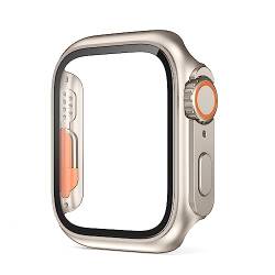DAVNO Ändern Sie zu Ultra für Apple Watch-Gehäuse 45 mm, 41 mm, 44 mm, 40 mm, Glasoptik, Upgrade auf 49 mm, feste PC-Abdeckung, iWatch 8, 7, SE, SE, 2, 6, 5, 4 (Farbe: Titangold, Größe: 44 mm) von DAVNO
