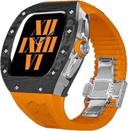 DAVNO Luxuriöses Kohlefaser-Gehäuse, Gummi-Uhrenarmband mit Verschluss, für iWatch Ersatzarmband 45 mm/44 mm, Mod Kit Metalllünette, Fluorkautschuk-Armband, für iWatch Serie 8 7 6 5 4 SE (Farbe: L, von DAVNO