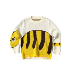 DAWILS Jungen Pullover Herbst Winter Baumwolle Langarm Gelb Tiger Stricken Sweater für Kinder Strick-Pullover 122 von DAWILS